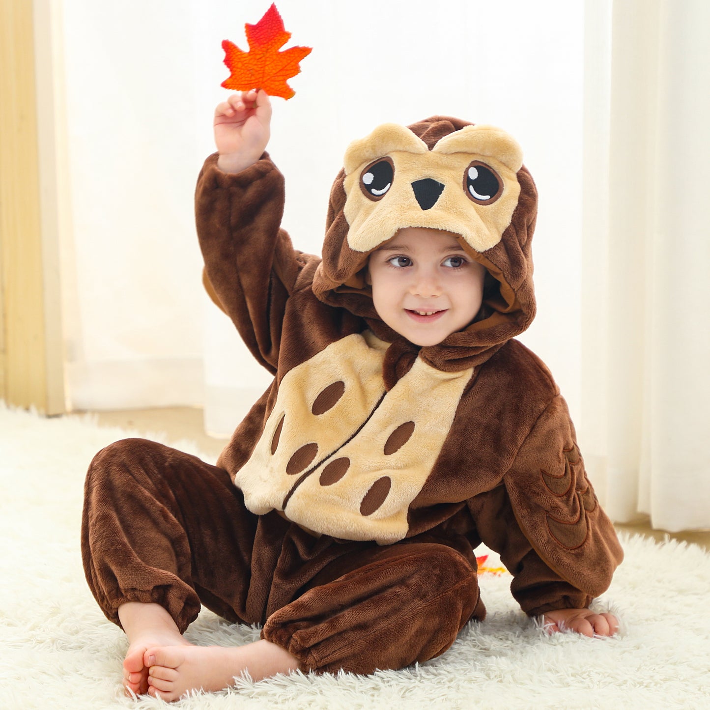 MICHLEY Baby Brown Owl Hooded Romper Soft Flannel Forest Owl Costume