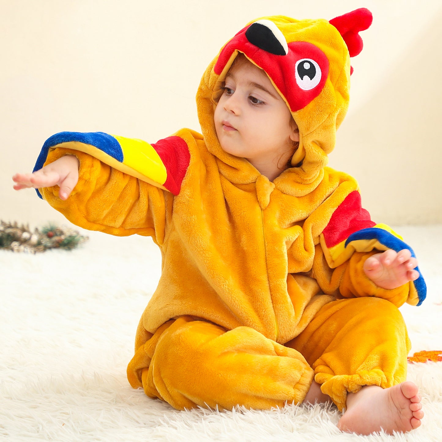 MICHLEY Baby Orange Parrot Hooded Romper Soft Flannel Tropical Bird Costume