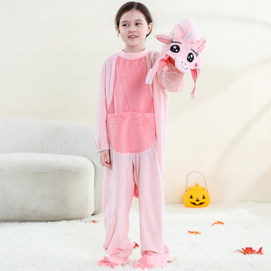 MICHLEY Kids Pink Unicorn Animal Cosplay Costume Soft Flannel Romper