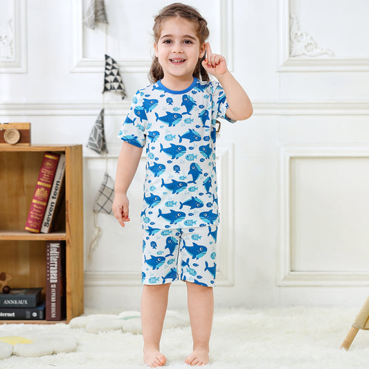 MICHLEY Kids Bamboo Viscose Pajamas Set Soft Stretchy Sleepwear (Shark)