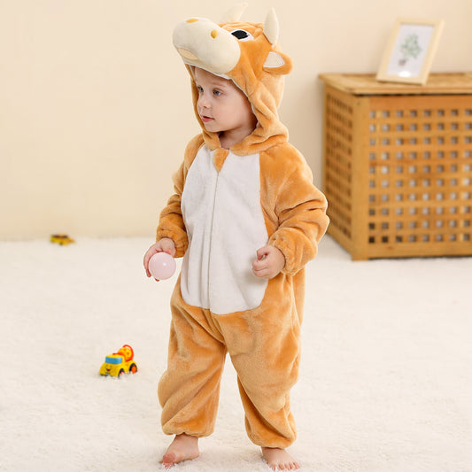 MICHLEY Yellow Bull Baby Costume Winter Flannel Hooded Romper
