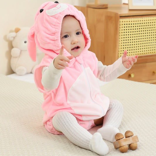 MICHLEY Baby Sleeveless Pink Rabbit Animal Hooded Romper Easter Costume 0-24M