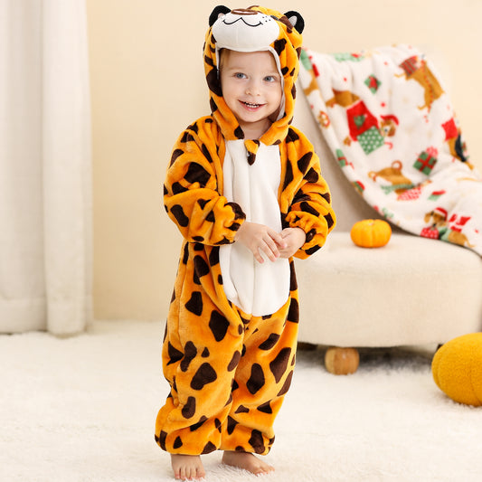 MICHLEY Baby Leopard Hooded Romper Flannel Animal Costume
