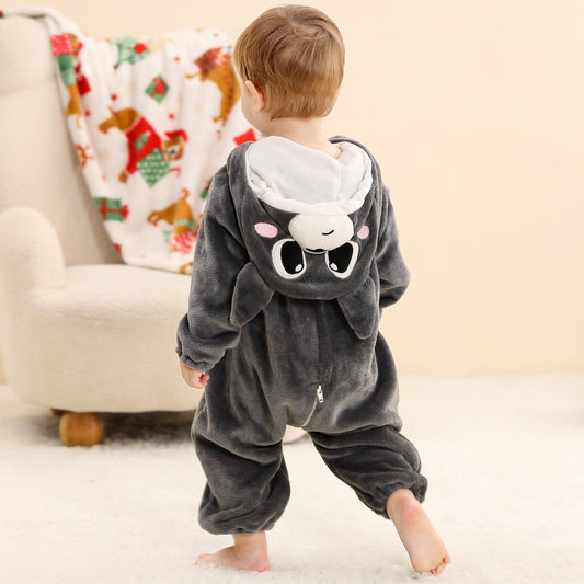 MICHLEY Baby Grey Cat Hooded Romper Flannel Kitten Costume
