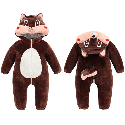 MICHLEY Squirrel Baby Costume Winter Flannel Hooded Romper