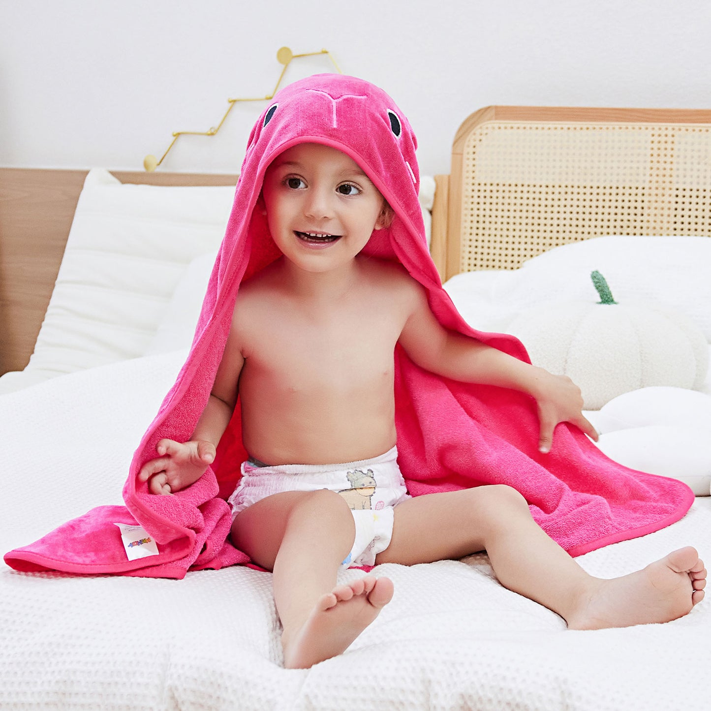 MICHLEY Baby Rose Pink Bunny Hooded Bathrobe Soft Cotton Towel Robe