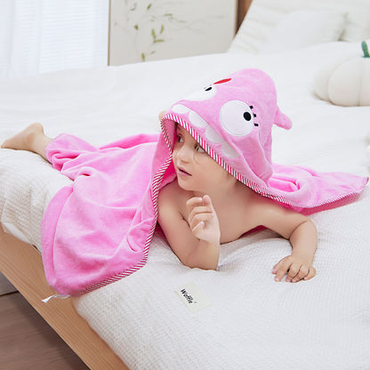 MICHLEY Baby Pink Monster Hooded Bathrobe Soft Cotton Towel Robe