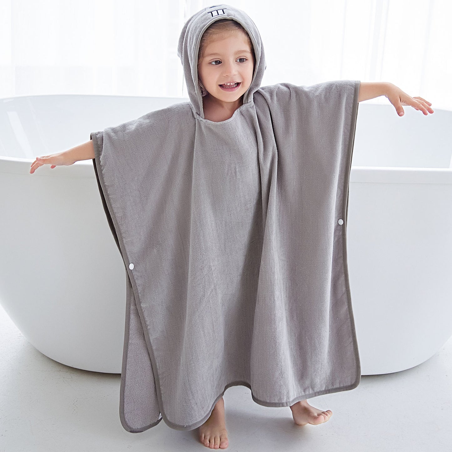 MICHLEY Kids Grey Mouse Hooded Bath Poncho Soft Cotton Towel Cape