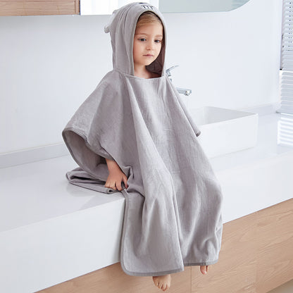 MICHLEY Kids Grey Mouse Hooded Bath Poncho Soft Cotton Towel Cape