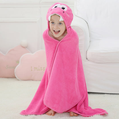 MICHLEY Pink Dinosaur Hooded Baby Towel Kids Swim Robe 31.5"x53"