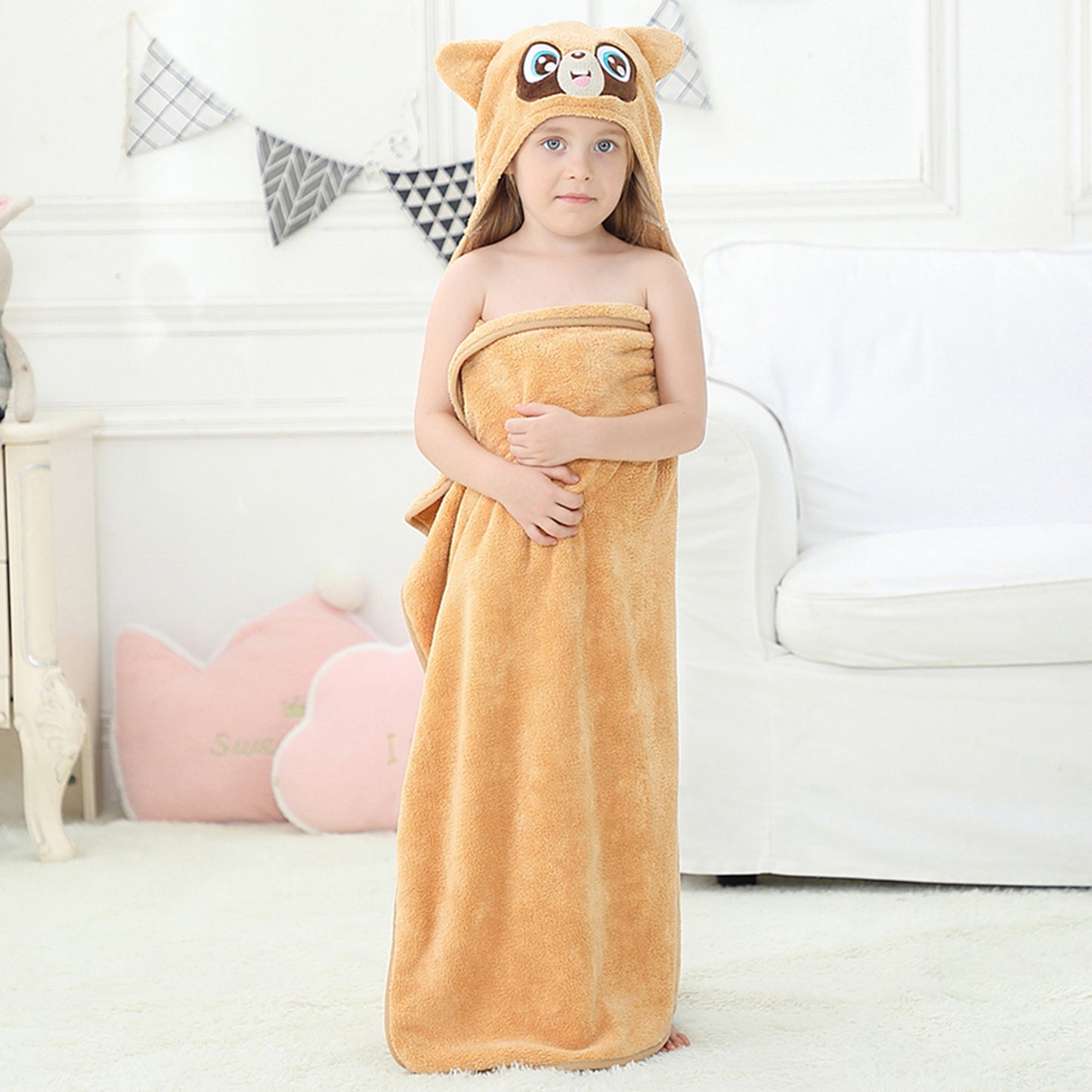 MICHLEY Large Raccoon Hooded Baby Towel Kids Swim Robe 31.5"x53"
