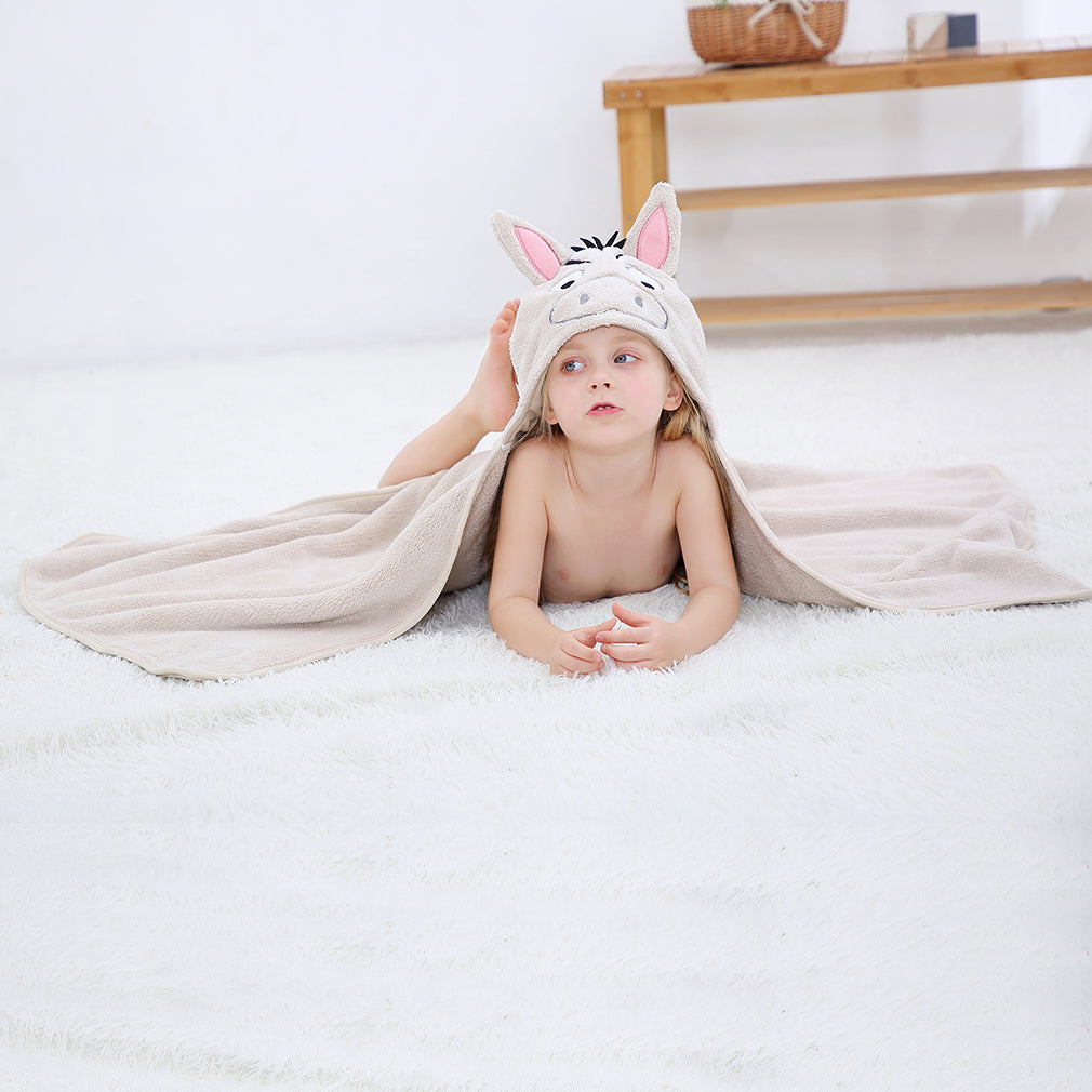 MICHLEY Zebra Hooded Baby Towel Soft Cotton Kids Swim Robe 27.5"x47"