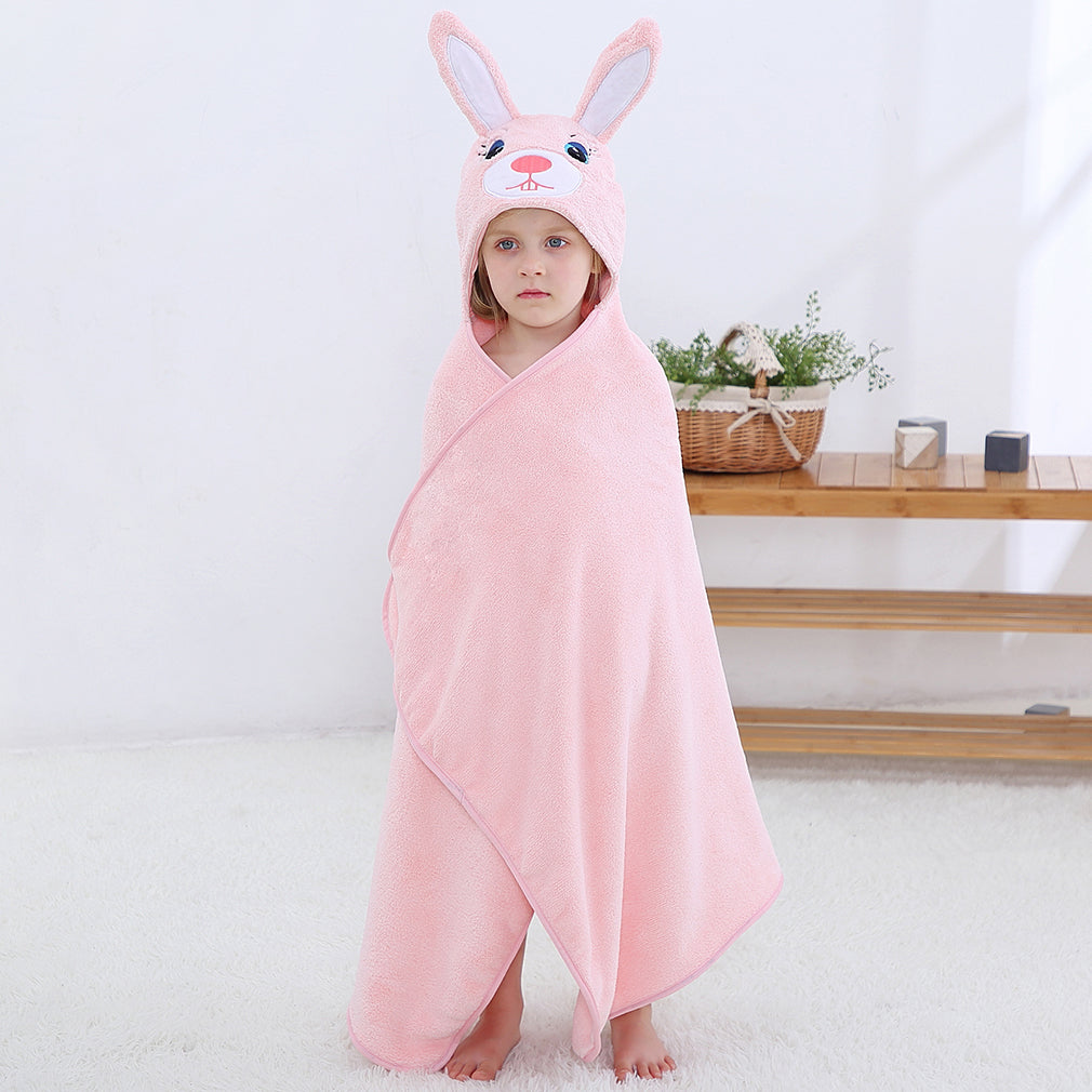 MICHLEY Pink Rabbit Hooded Baby Towel Soft Cotton Kids Swim Robe 27.5"x47"