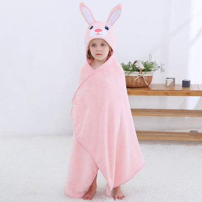 MICHLEY Pink Rabbit Hooded Baby Towel Soft Cotton Kids Swim Robe 27.5"x47"