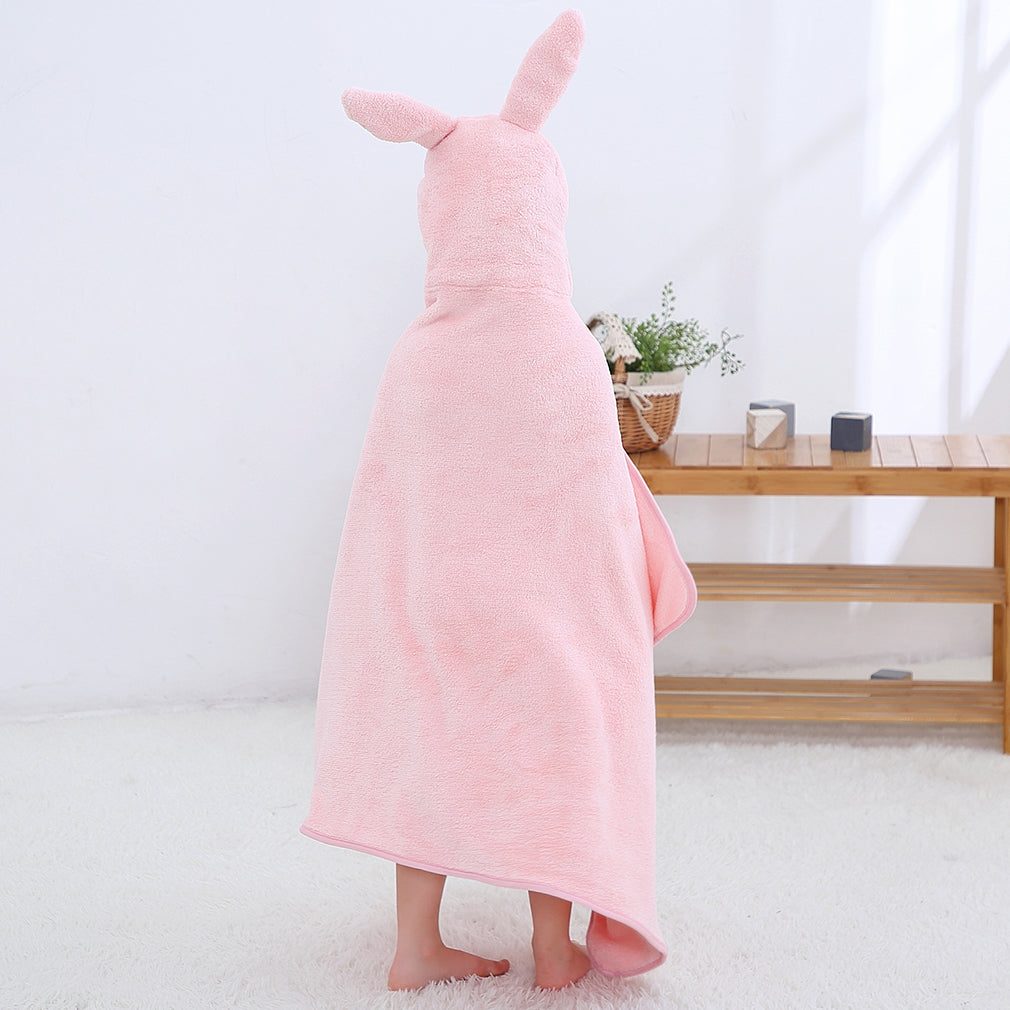 MICHLEY Pink Rabbit Hooded Baby Towel Soft Cotton Kids Swim Robe 27.5"x47"