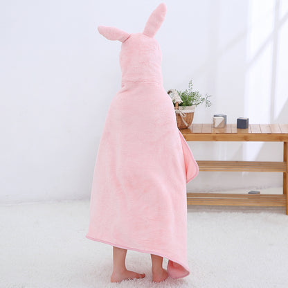 MICHLEY Pink Rabbit Hooded Baby Towel Soft Cotton Kids Swim Robe 27.5"x47"