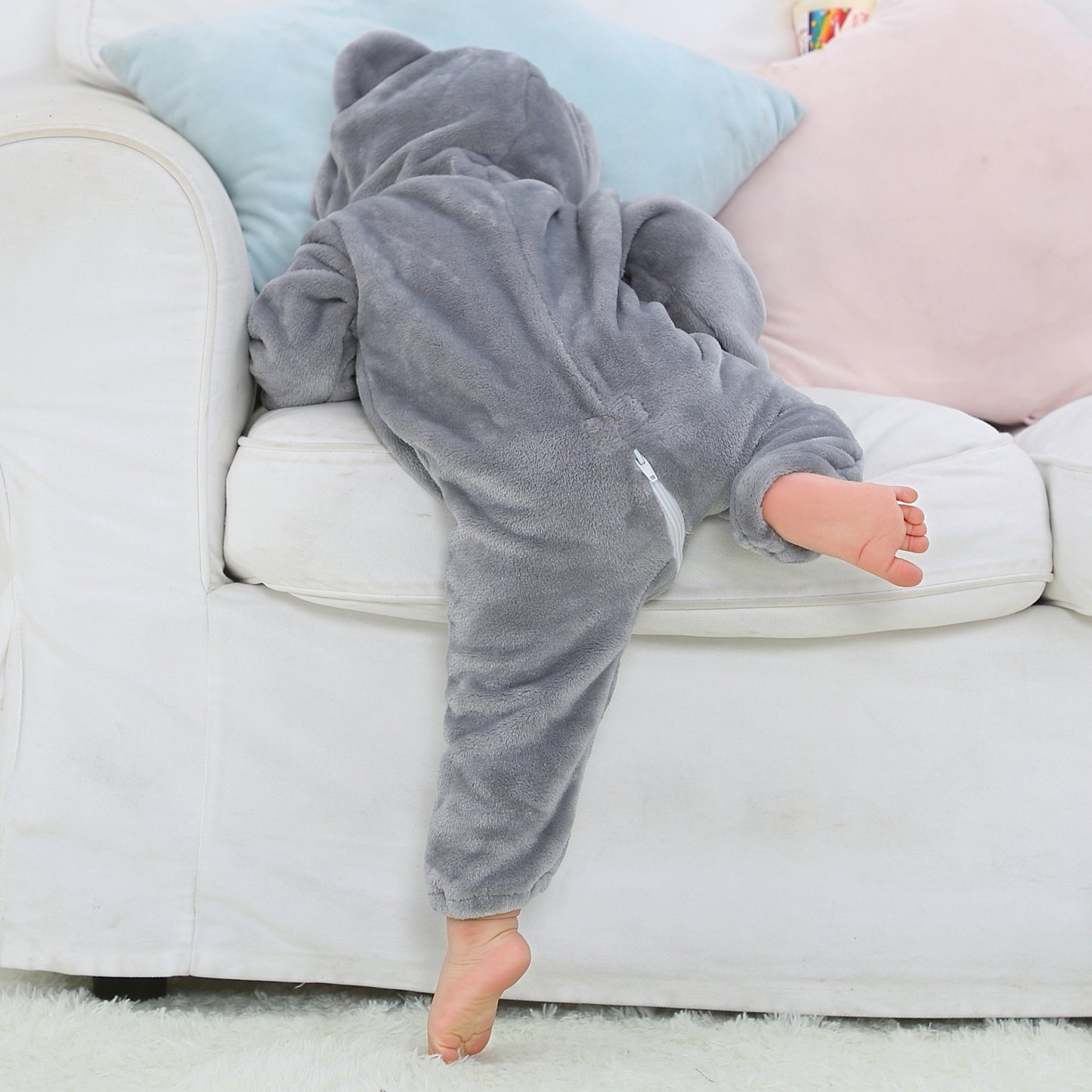 MICHLEY Grey Koala Baby Costume Winter Flannel Hooded Romper