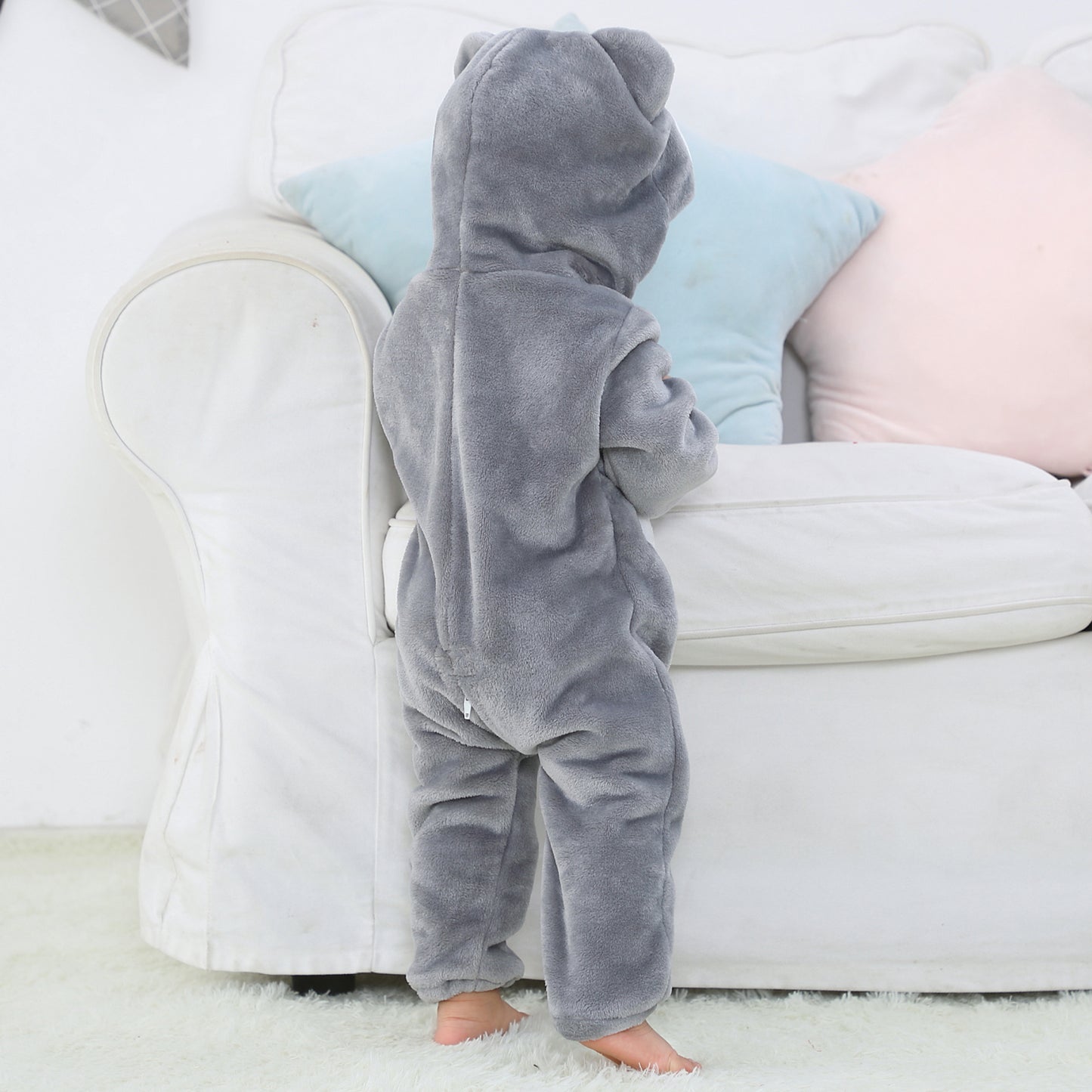 MICHLEY Grey Koala Baby Costume Winter Flannel Hooded Romper