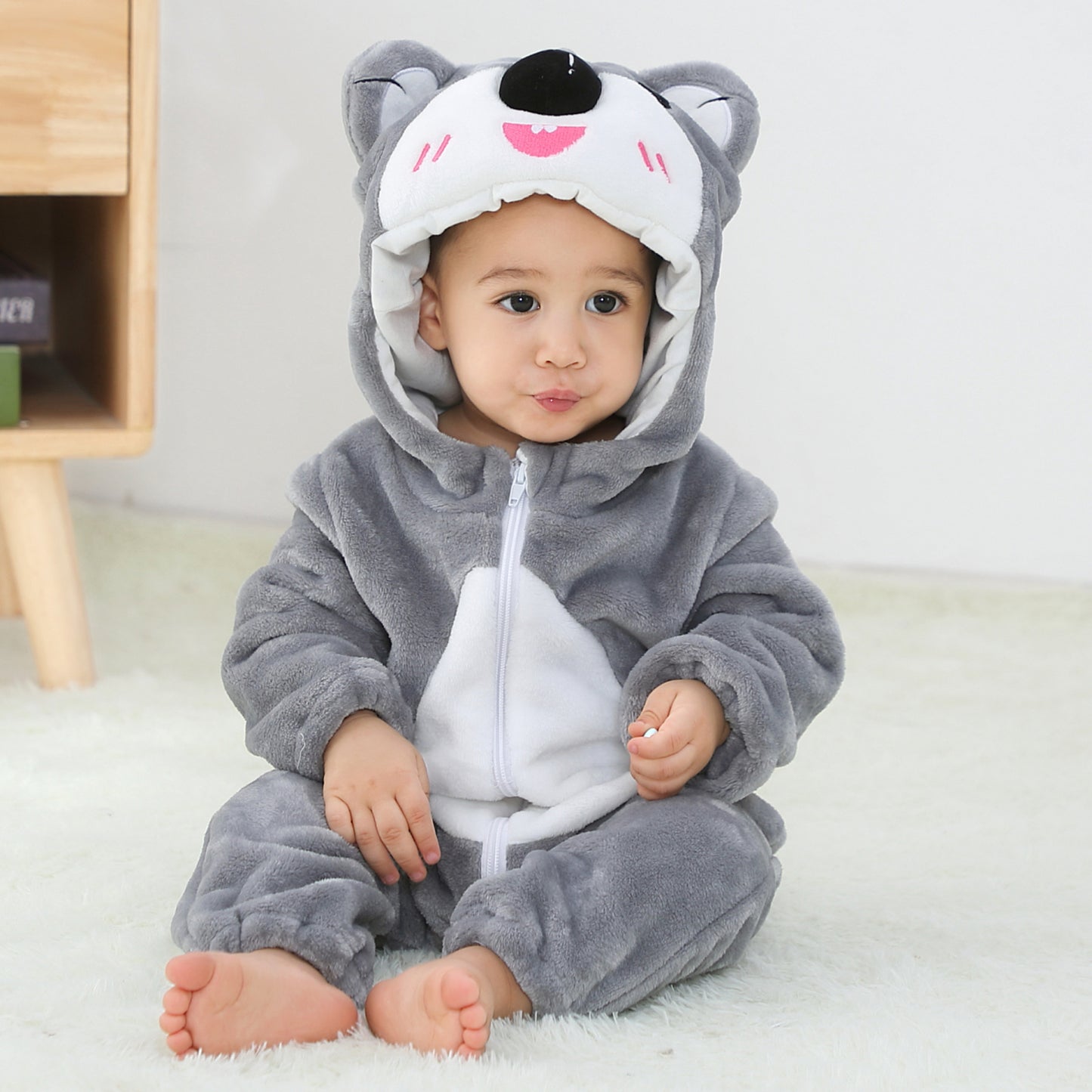 MICHLEY Grey Koala Baby Costume Winter Flannel Hooded Romper