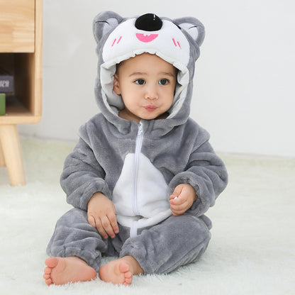 MICHLEY Grey Koala Baby Costume Winter Flannel Hooded Romper