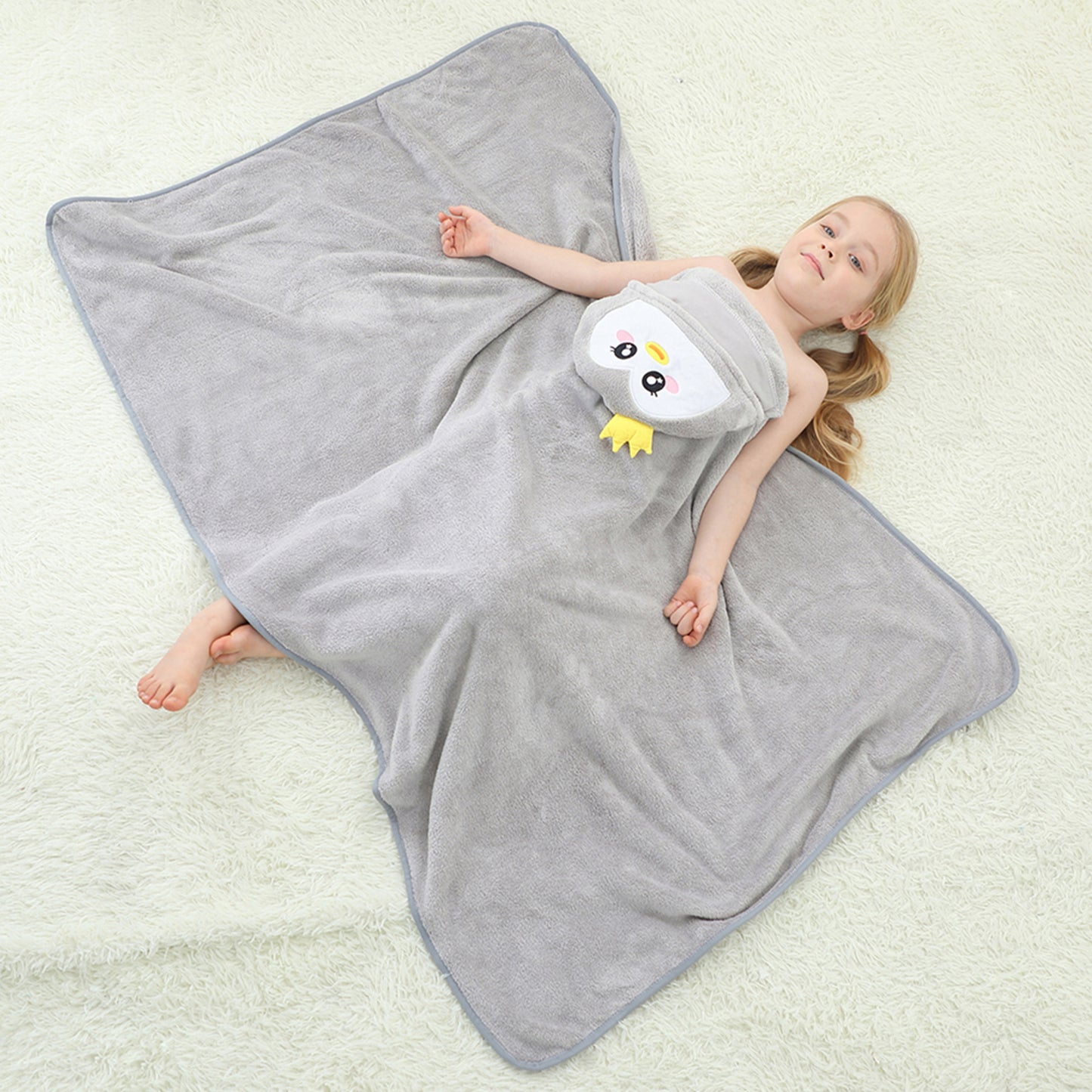 MICHLEY Penguin Hooded Baby Towel Soft Cotton Kids Swim Robe 31.5"x53"