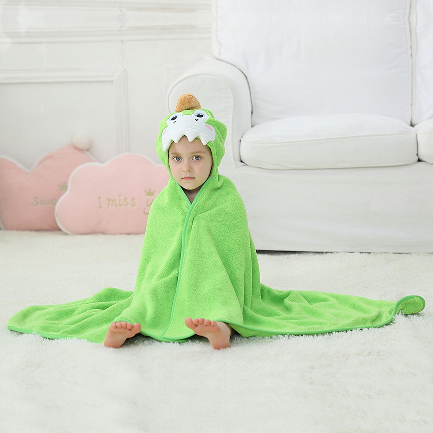 MICHLEY Dinosaur Hooded Baby Towel Soft Cotton Kids Swim Robe 31.5"x53"
