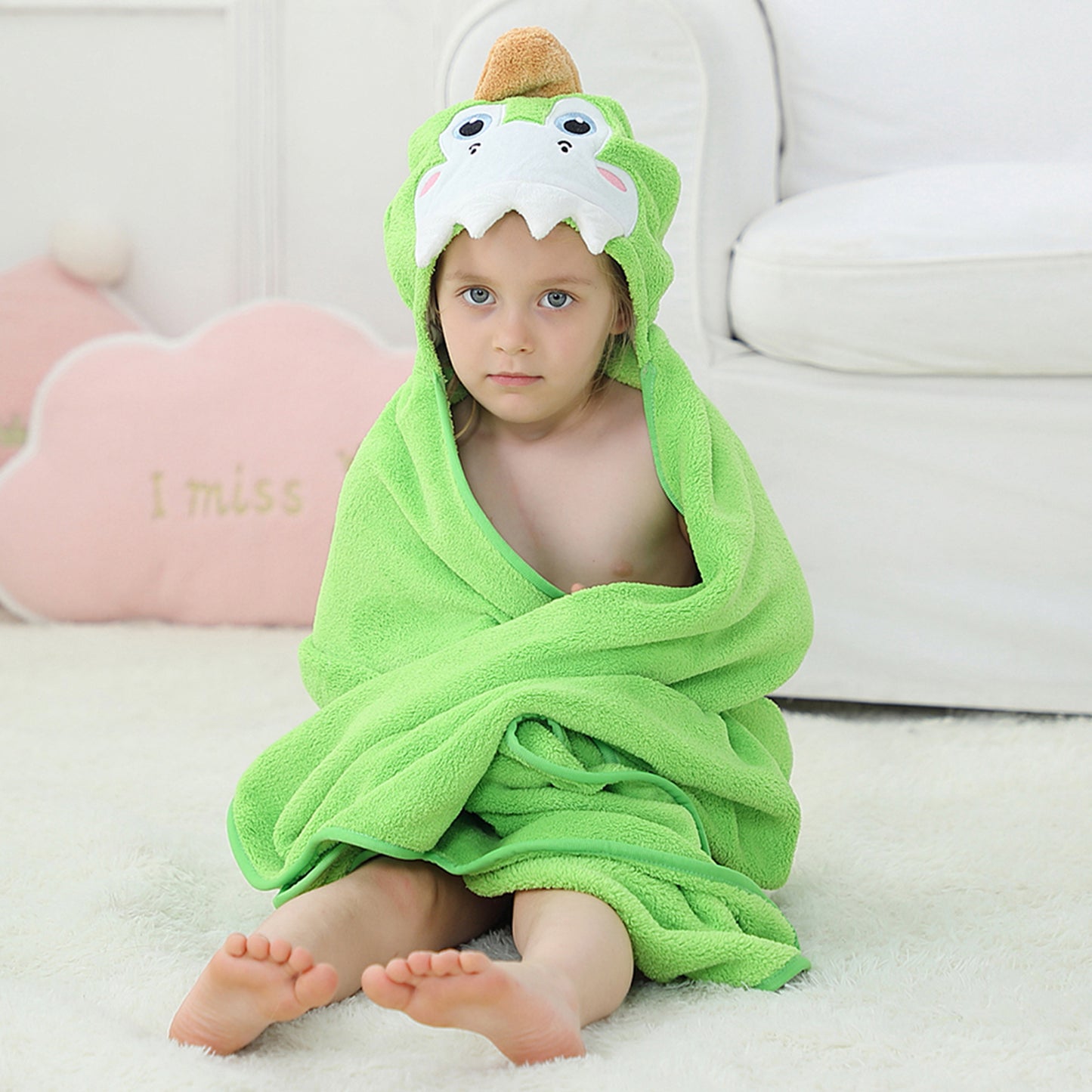 MICHLEY Dinosaur Hooded Baby Towel Soft Cotton Kids Swim Robe 31.5"x53"
