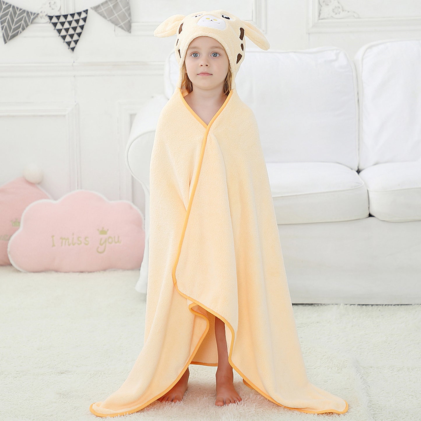 MICHLEY Giraffe Hooded Baby Towel Soft Cotton Kids Swim Robe 31.5"x53"