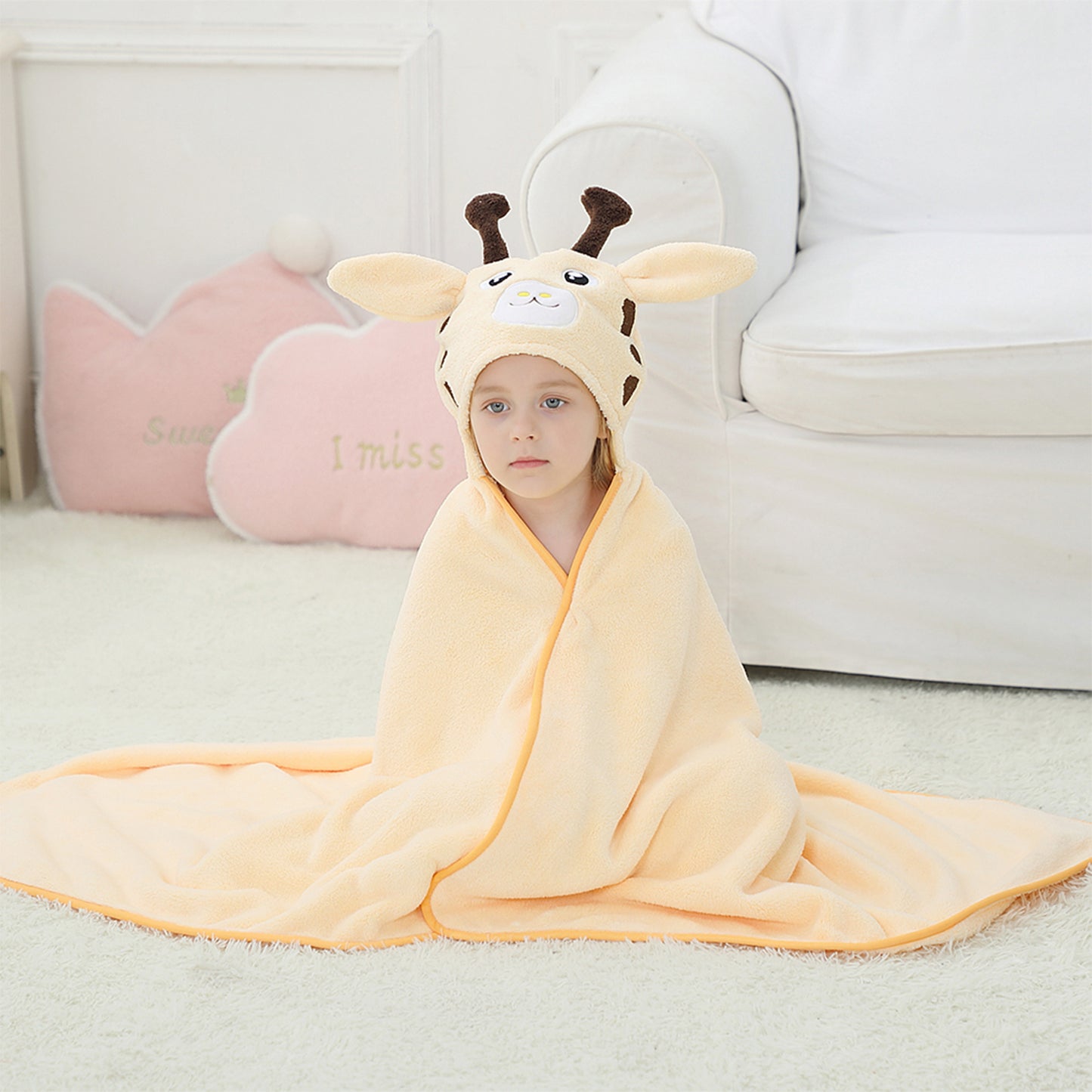 MICHLEY Giraffe Hooded Baby Towel Soft Cotton Kids Swim Robe 31.5"x53"