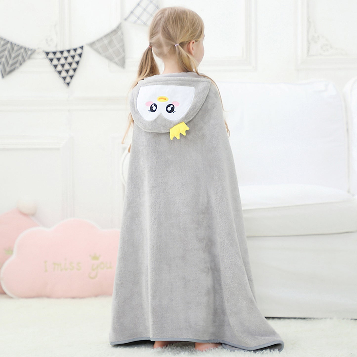 MICHLEY Penguin Hooded Baby Towel Soft Cotton Kids Swim Robe 31.5"x53"