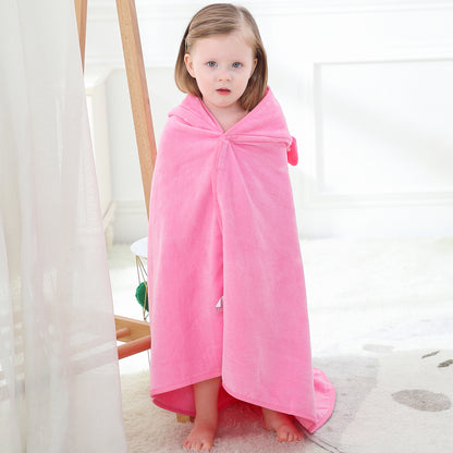 MICHLEY Pink Hooded Towel with Cute Bow Cartoon Face Soft Cotton Baby Beach Cape