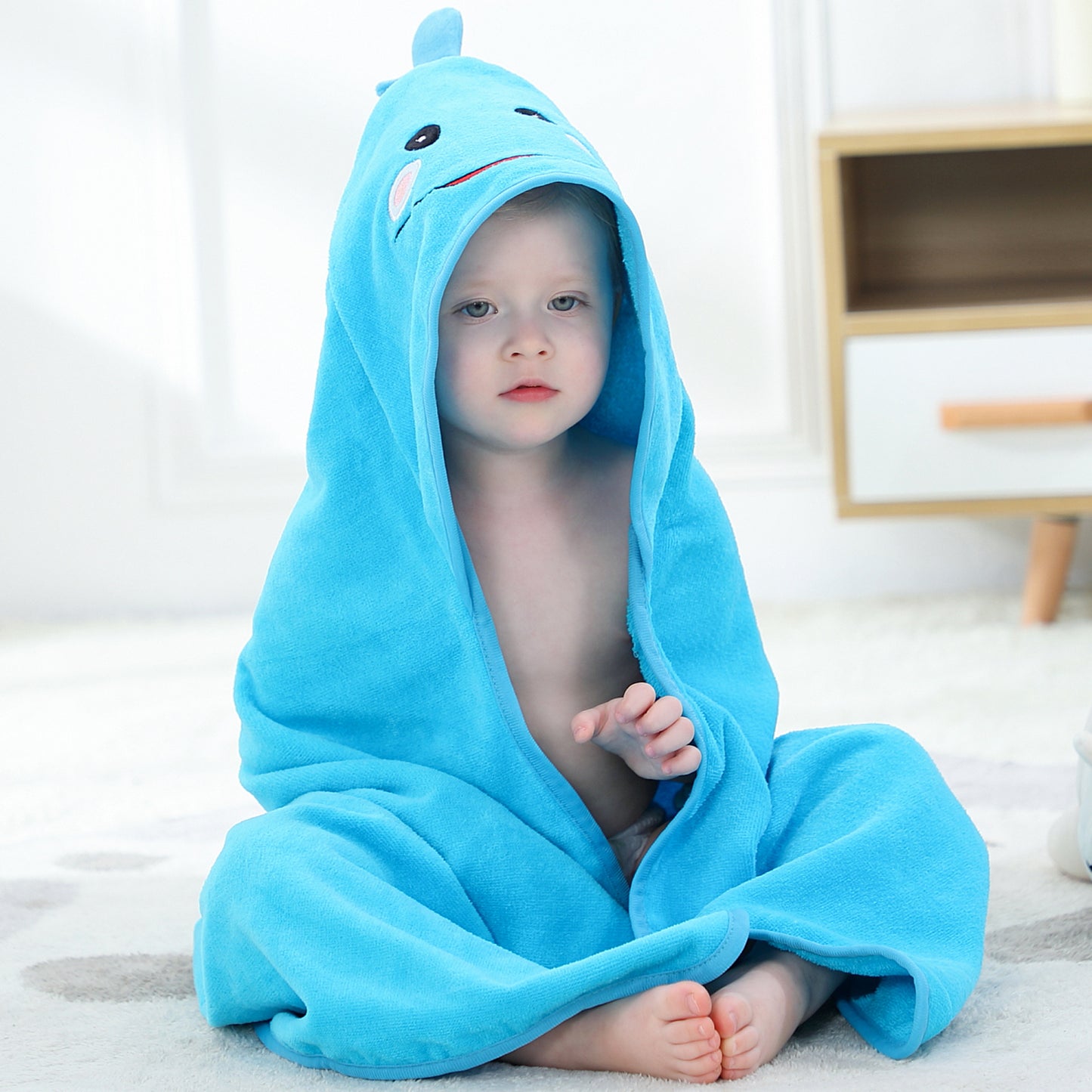 MICHLEY Blue Whale Baby Hooded Bath Towel Soft Beach Swimming Cape