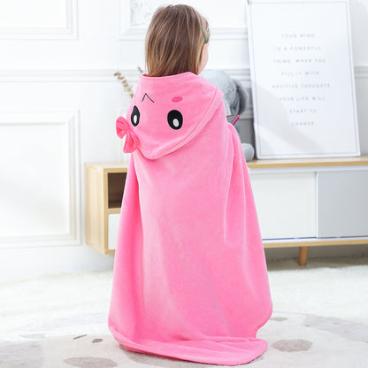 MICHLEY Pink Hooded Towel with Cute Bow Cartoon Face Soft Cotton Baby Beach Cape