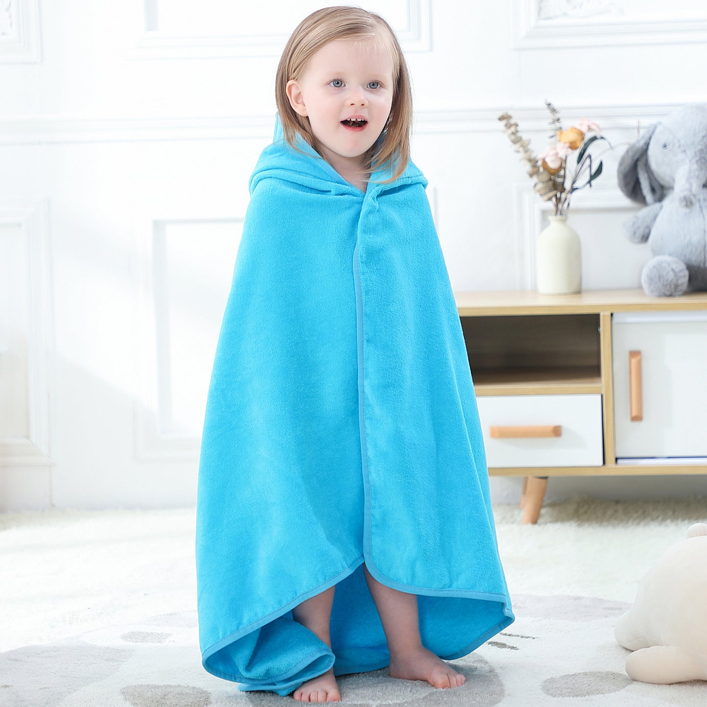 MICHLEY Blue Whale Baby Hooded Bath Towel Soft Beach Swimming Cape