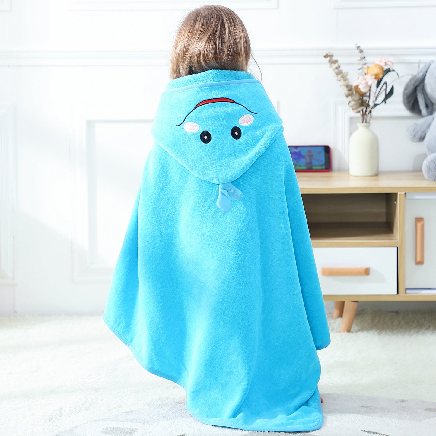 MICHLEY Blue Whale Baby Hooded Bath Towel Soft Beach Swimming Cape