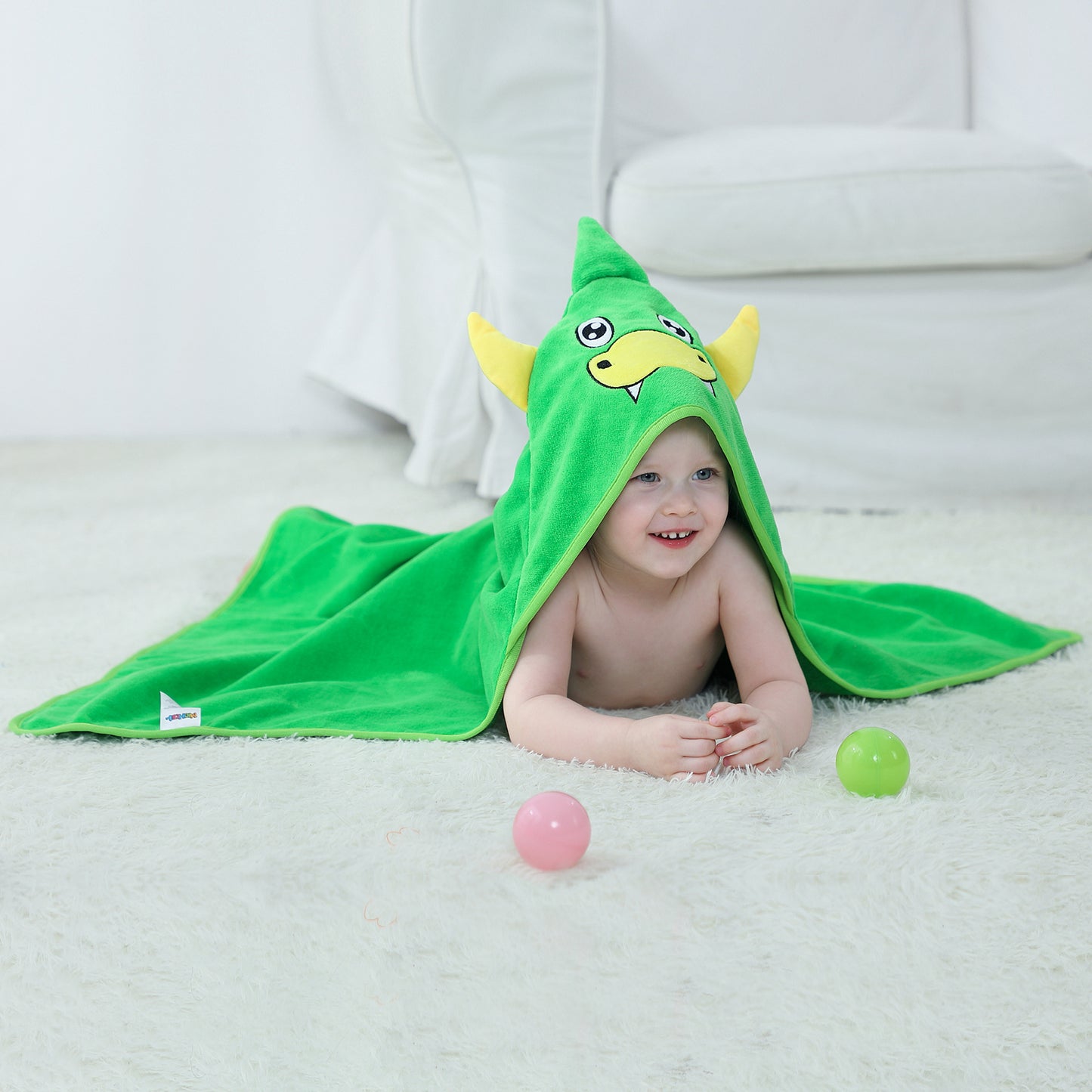 MICHLEY Green Dinosaur Baby Hooded Bath Towel Soft Beach Swimming Robe