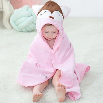 MICHLEY Baby Pink Fox Hooded Bathrobe Soft Cotton Towel Robe