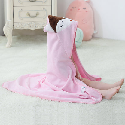 MICHLEY Baby Pink Fox Hooded Bathrobe Soft Cotton Towel Robe