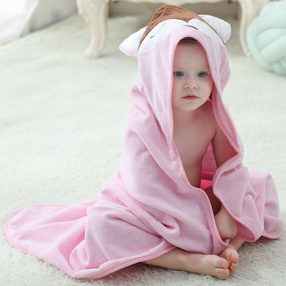 MICHLEY Baby Pink Fox Hooded Bathrobe Soft Cotton Towel Robe