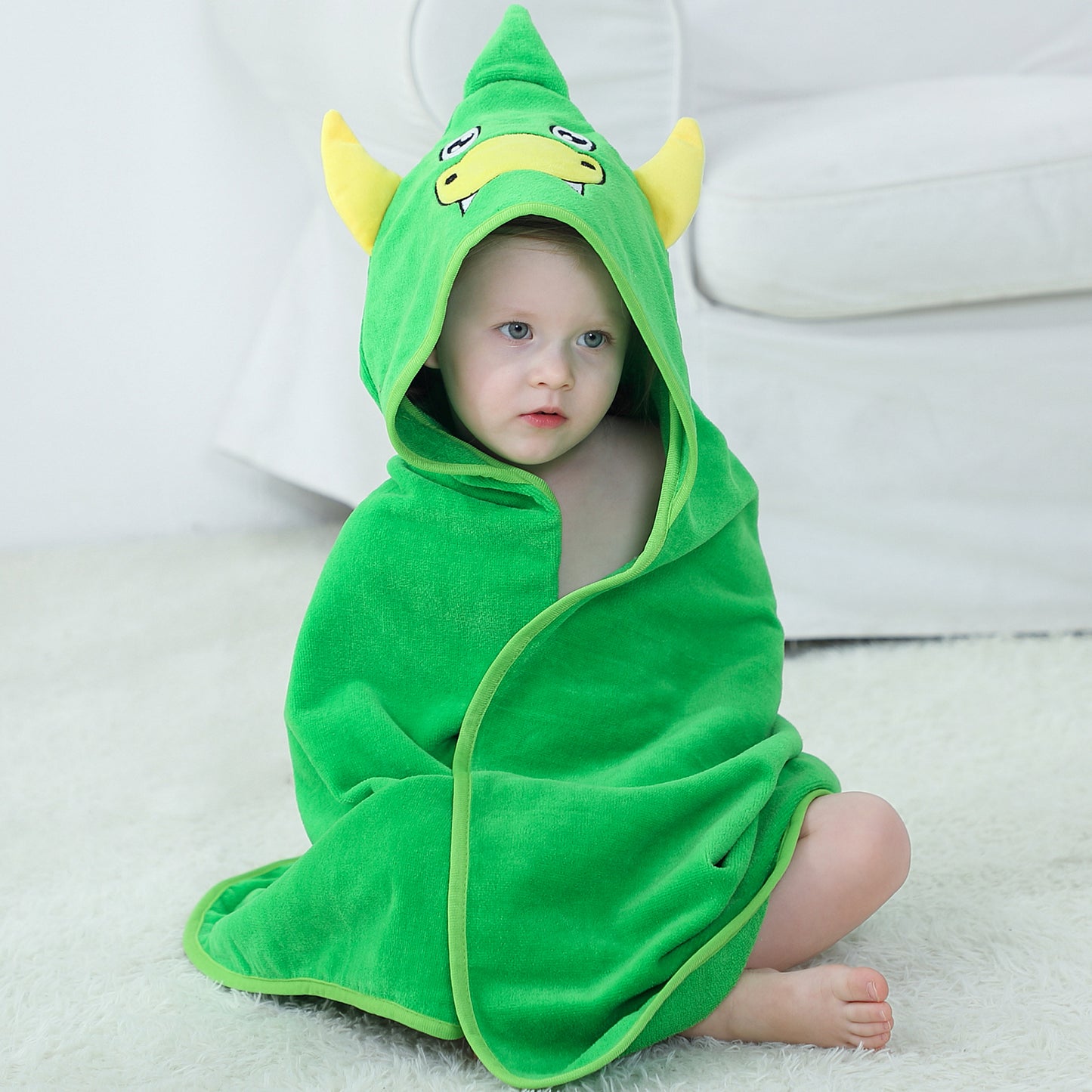 MICHLEY Green Dinosaur Baby Hooded Bath Towel Soft Beach Swimming Robe
