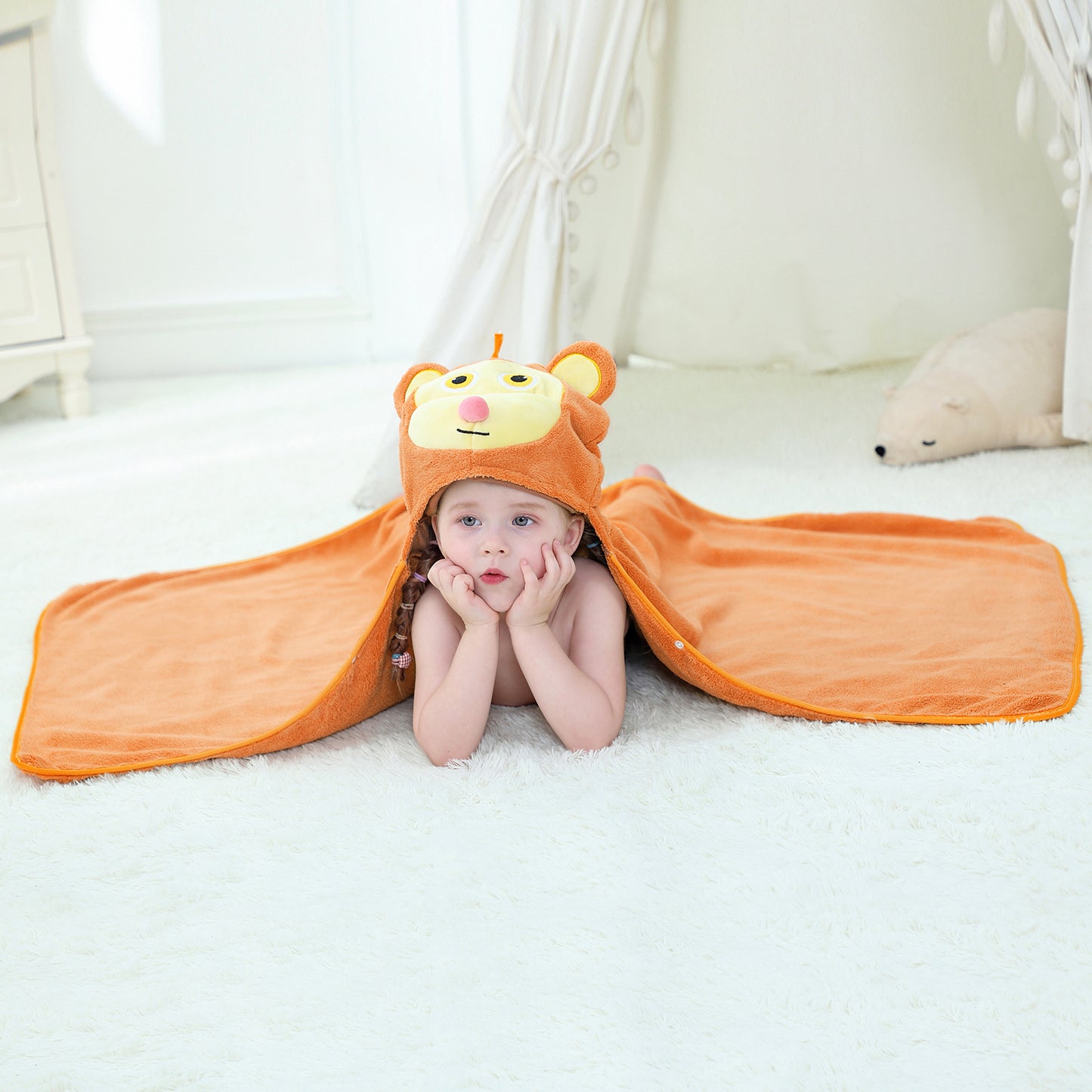 MICHLEY Monkey Hooded Baby Towel Soft Cotton Kids Swim Robe 27.5"x47"