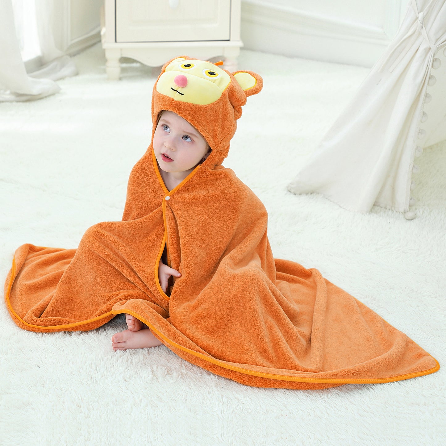 MICHLEY Monkey Hooded Baby Towel Soft Cotton Kids Swim Robe 27.5"x47"