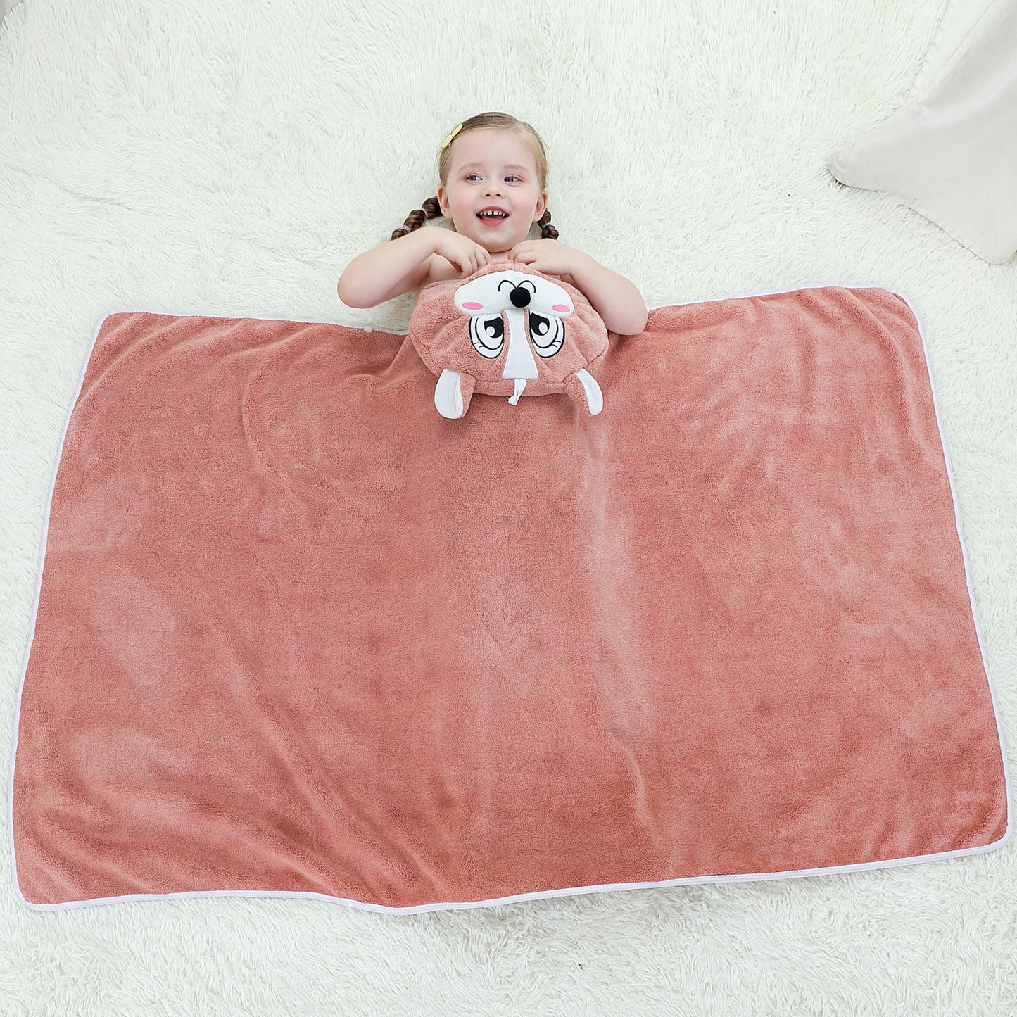 MICHLEY Brown Squirrel Hooded Baby Towel Soft Cotton Kids Swim Robe 27.5"x47"