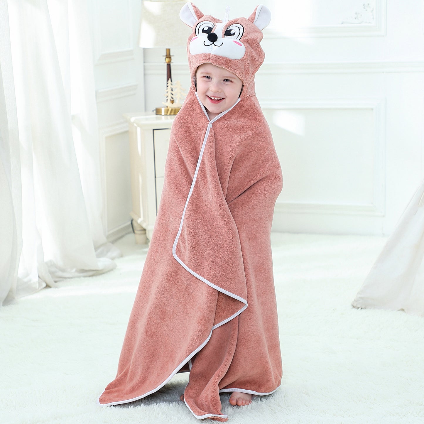 MICHLEY Brown Squirrel Hooded Baby Towel Soft Cotton Kids Swim Robe 27.5"x47"