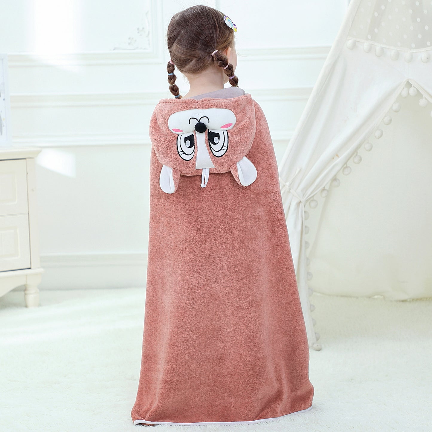 MICHLEY Brown Squirrel Hooded Baby Towel Soft Cotton Kids Swim Robe 27.5"x47"