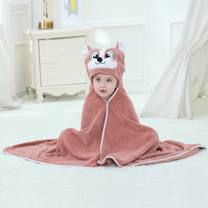 MICHLEY Brown Squirrel Hooded Baby Towel Soft Cotton Kids Swim Robe 27.5"x47"