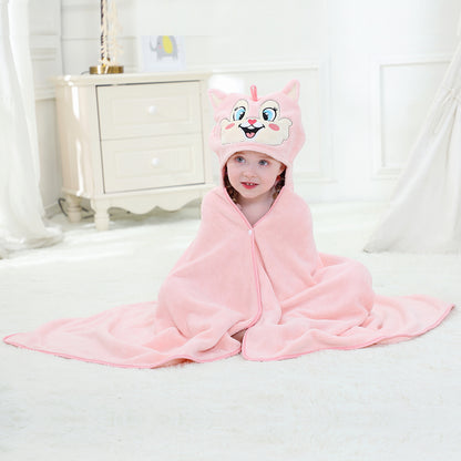 MICHLEY Pink Fox Hooded Baby Towel Soft Cotton Kids Swim Robe 27.5"x47"