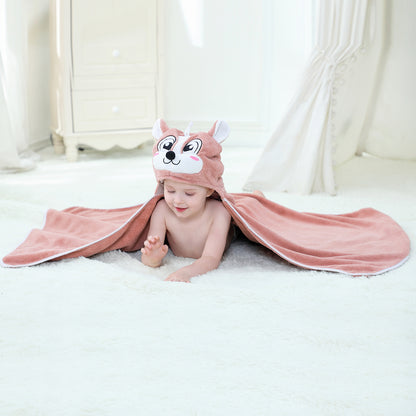 MICHLEY Brown Squirrel Hooded Baby Towel Soft Cotton Kids Swim Robe 27.5"x47"