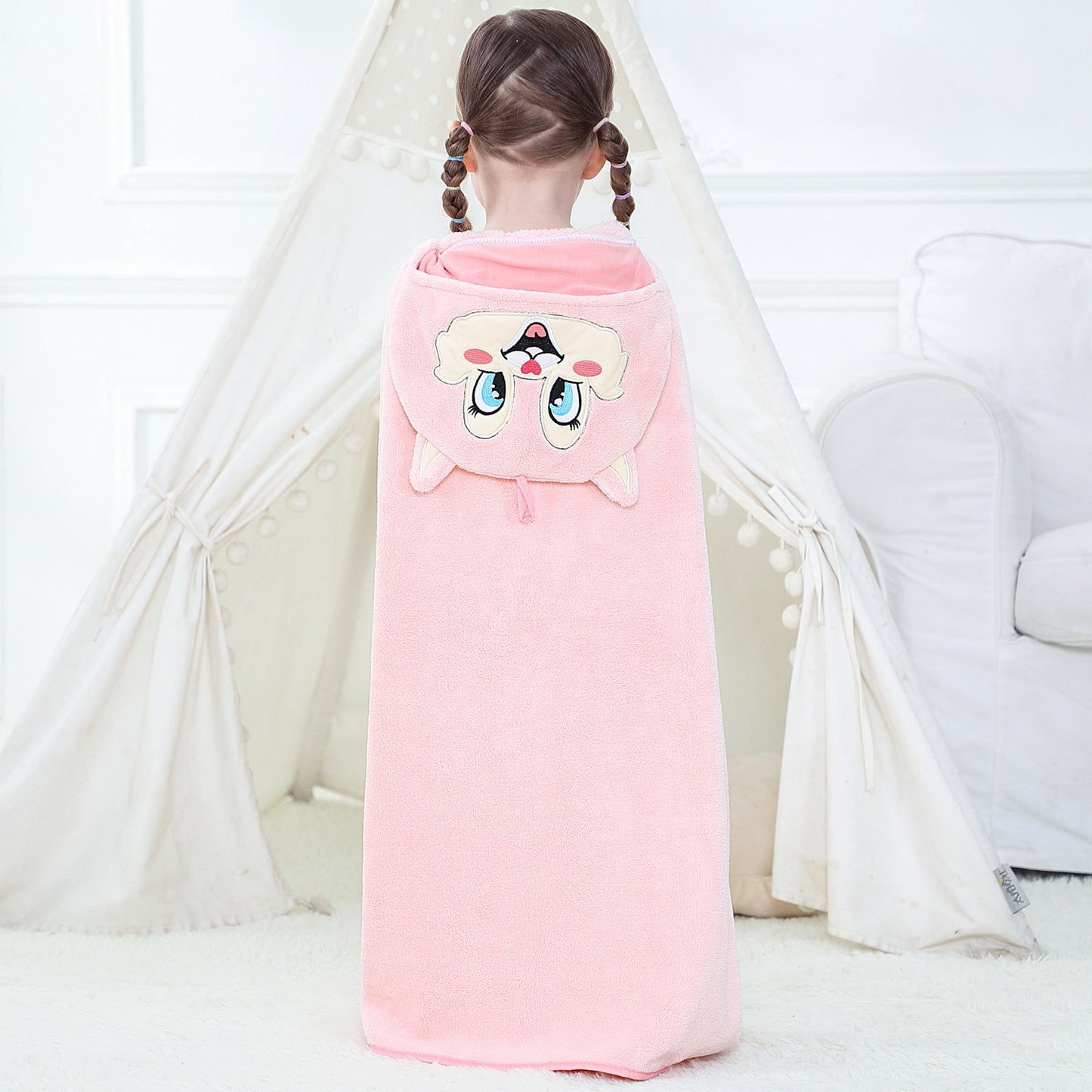 MICHLEY Pink Fox Hooded Baby Towel Soft Cotton Kids Swim Robe 27.5"x47"