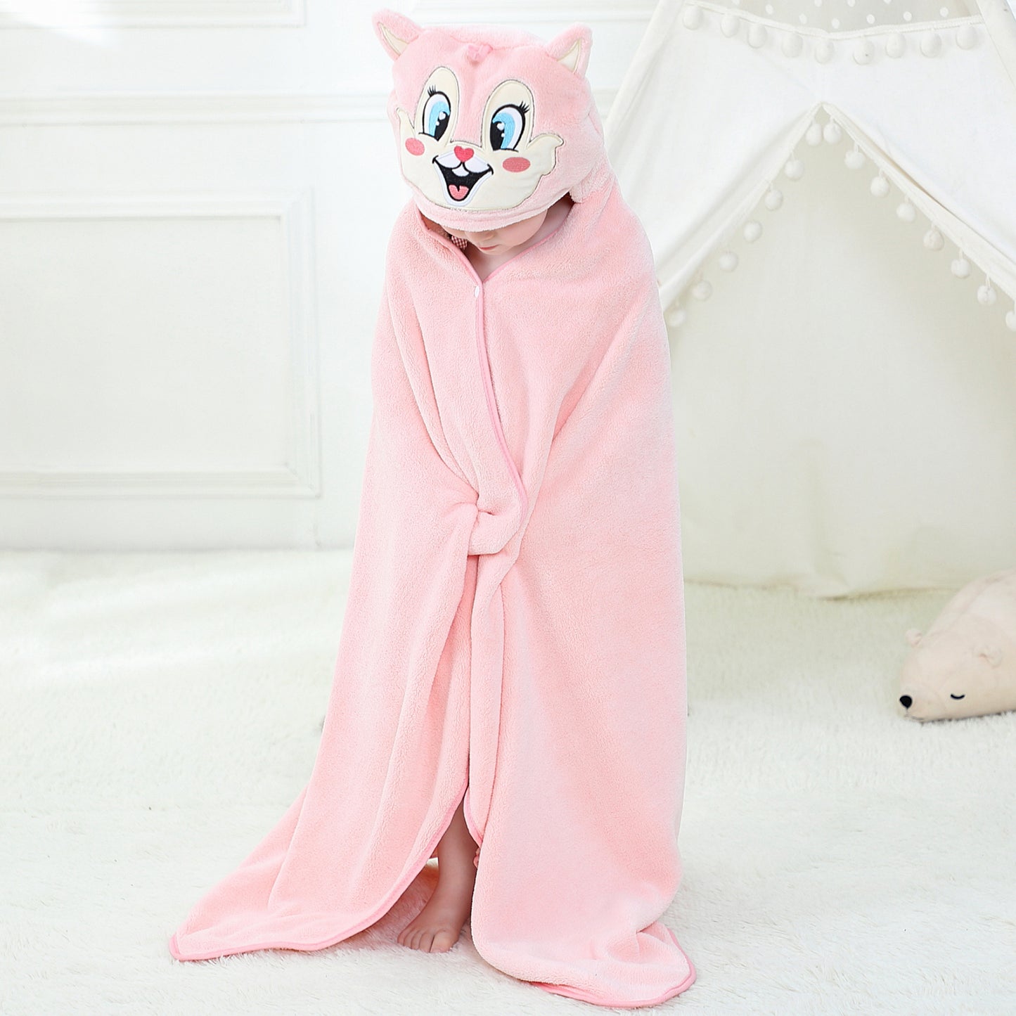 MICHLEY Pink Fox Hooded Baby Towel Soft Cotton Kids Swim Robe 27.5"x47"